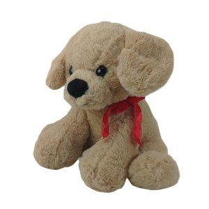 KellytoyTan Puppy Dog W/Red Bow Plush 11.5" Stuffed Animal
